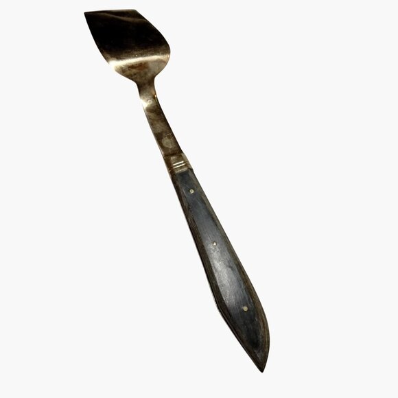 Meat Spatula Lasagna Server Brass Dark Wood Handle Vintage Mid Century Modern - Picture 2 of 4